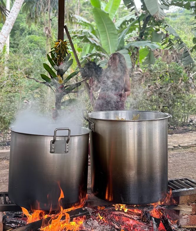 Franziska preparing plant medicine in the Amazon